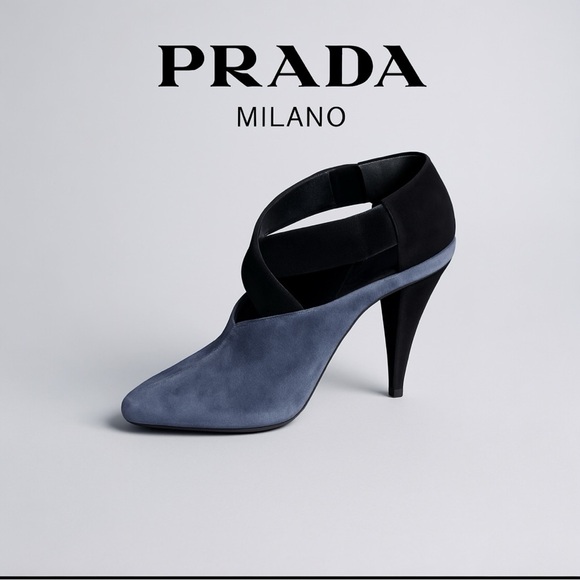 PRADA AUTHENTIC SHOES smoky slate gray suede-Heel sassy Comfort 38 1/2 - Picture 1 of 6